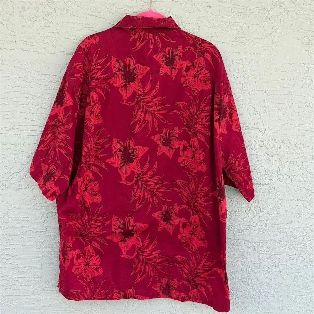 Chiliwear Florida State XL Red Floral Hawaiian Shirt Vintage Tropical Casual